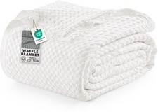100 Cotton Waffle Blanket King Size White, 90x108 Inch