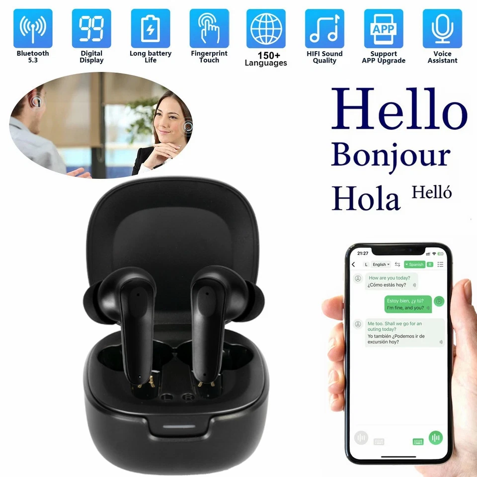 SELECTID AI Übersetzer Kopfhörer Bluetooth Echtzeit Übersetzer Ohrhörer 150 Sprachen