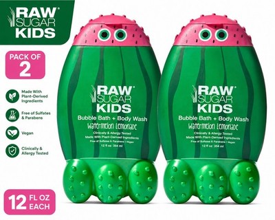 Pack of 2 Raw Sugar Kids Watermelon Lemonade Bubble Bath + Body Wash 12 fl oz 