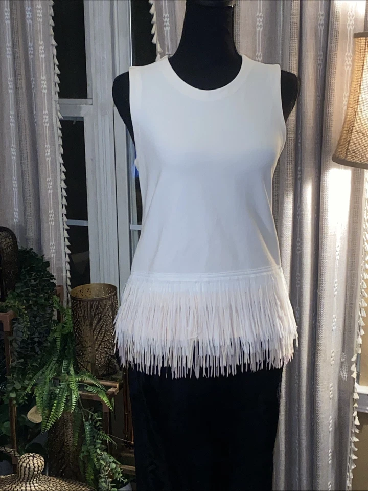 Top tejido con flecos colección J.Crew, marfil, talla XS Foto 2 de 4