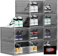 Large Clear Plastic Shoe Boxes Stackable, 10 Pack Drop Front Shoe Storage Box 0r