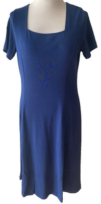 Adini 100% Baumwolle Ripp Jersey Kleid Kurzarm Eckiger Ausschnitt Pullover Gr. L