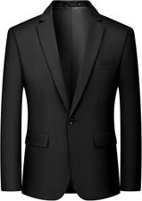 Men's One Button Slim Fit Lightweight Suit Jacket Elegant Solid Color Blazer