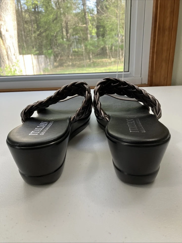 Sandalias Italianas Nuevas Sin Caja Pistola Metal Gris Deslizables Cuña Curativas Trenzadas Talla 10 Foto 4 de 4
