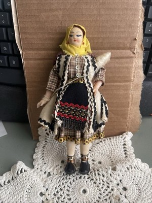 Vintage Souvenir Doll From Greece Traditional Dress 7  Tall In Bag
