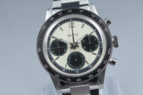 [ Box, Paper ] BALTIC Tricompax Panda Chronograph 38mm Manual Winding Mens Watch