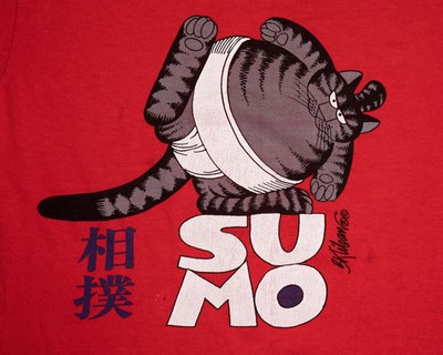 Vintage 80s Sumo Cat Crazy Shirts Hawaii USA Red Graphic S-4XL