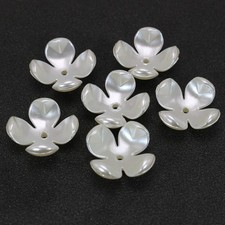 100 Ivory Acrylic Pearl 4-Petals Flower Beads Cap 15mm Center Hole Sewing Craft