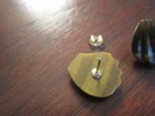 14K YELLOW GOLD SCALLOPED HAND CARVED SHELL TIGERS EYE EARRINGS — photo 6