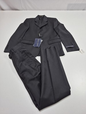 Roberto Zanieri Suit Set Boys Size 10 Black Wool Made In Italy Formal Super 100s