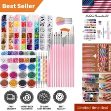 Nail Art Decoration Essentials: 15 Brushes, 12 Glitters & Dazzling Rhinestones