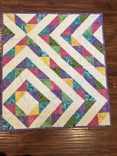 Handmade Patchwork Lap Quilt Baby Blanket 38  x34" Pink Purple Blue Floral