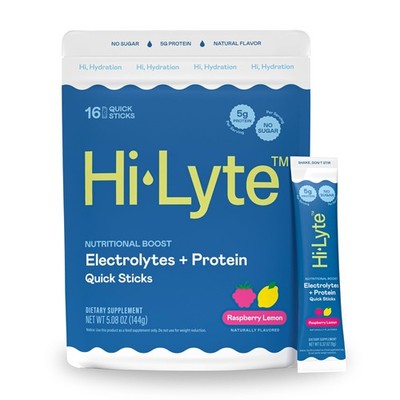 HiLyte Electrolytes + Protein Quick Sticks Raspberry Lemon, 16 Servings  Sodi...