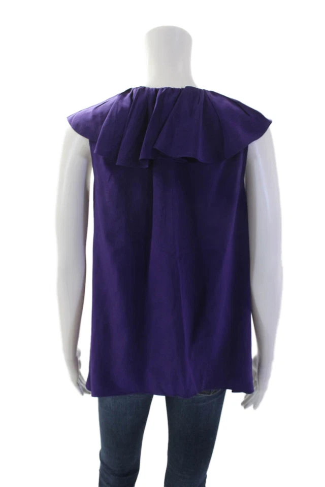 Camiseta sin mangas BCBG Max Azria para mujer con volantes cuello en V púrpura talla extra pequeña Foto 3 de 4