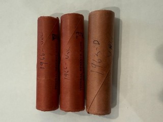 1962 D & 2 1966 Original Bank Wrapped Uncirculated Lincoln Cent Roll Lot Of 3