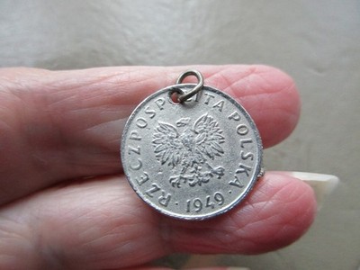 POLSKA VINTAGE ALT SILBERFARBEN 1949 POLNISCH GROSZY MÜNZE TOKEN ANHÄNGER CHARM ANHÄNGER