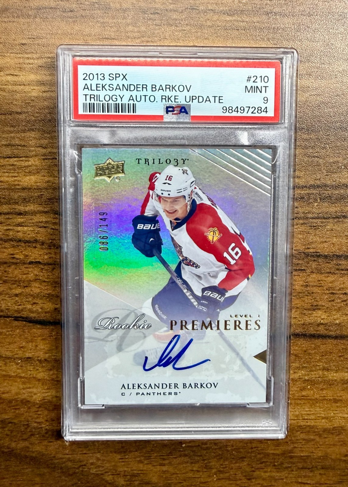 2013 Aleksander Barkov SPx Trilogy Rookie Auto #/149 PSA 9 B2B Stanley Cup Champ