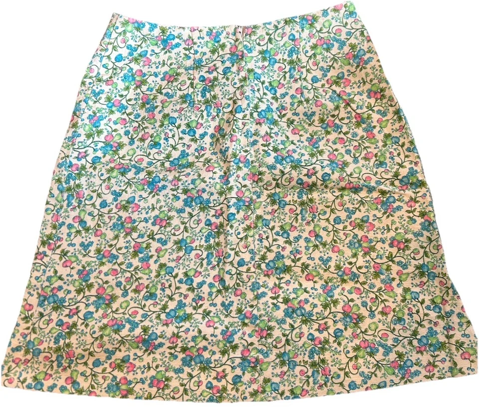 "Falda de lino de colección para mujer pequeña 28"" cintura azul floral ALine hecha a mano Academia años 70" Foto 4 de 4