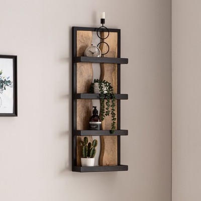 Wandregal FineBuy Hängeregal 30x80x10 cm Massivholz Metall Regal Industrial 