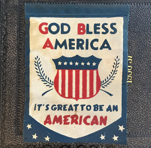 VTG WWII God Bless America Cloth Banner Its Great to be an American Shield