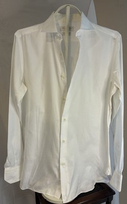 Massimo Dutti White Solid Cotton Regular Fit Point Collar Dress Shirt 40 30/31