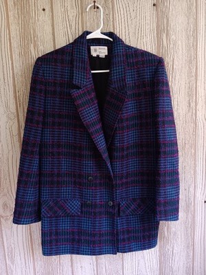 Braemar by Jeremy Scott Women's Size 8 Plaid Tweed Blazer Jacket Wool Vintage