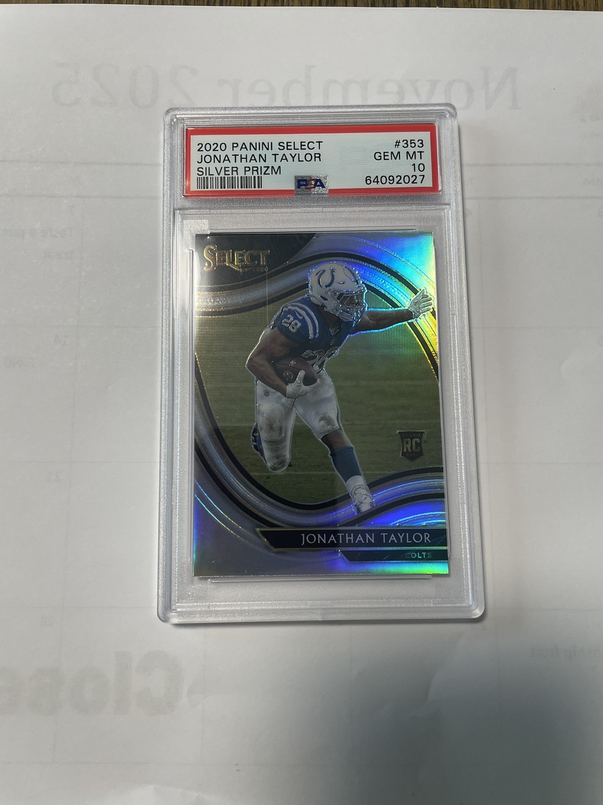 2020 Select Field Level Silver Prizm Jonathan Taylor PSA 10 GEM MT Rookie RC