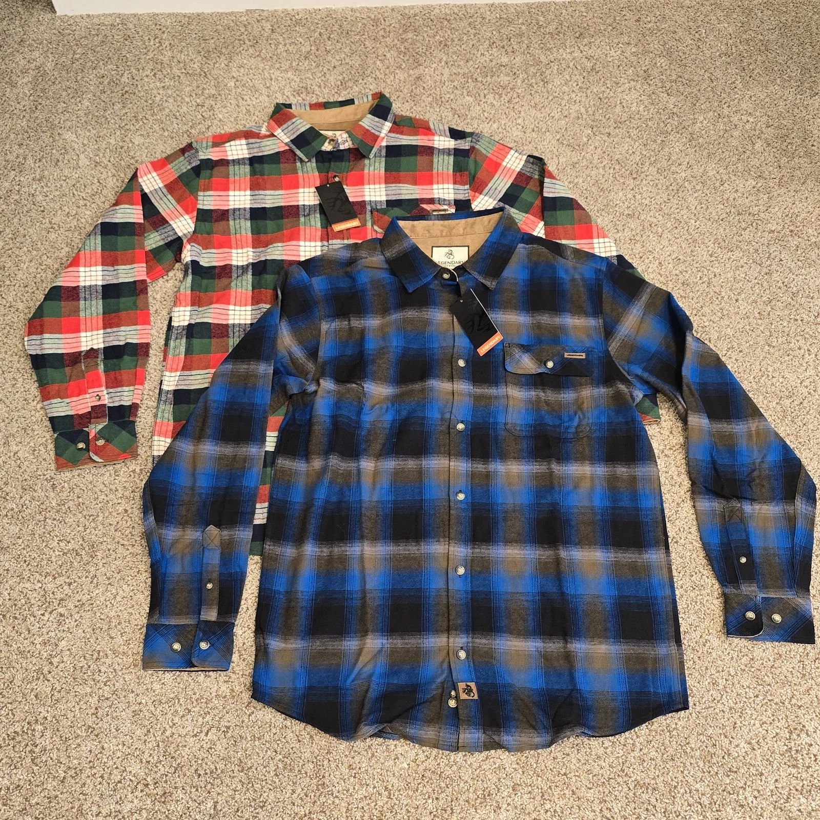 Lot of 2 Legendary Whitetails Flannel Red Blue Plaid LG Tall Buck Camp Shirt