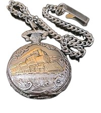  Orologio da tasca treno, filigrana floreale inciso con catena Ltd 