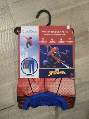 Cuddl Duds Warm Baselayers Spiderman Boys Long Sleeve Crew & Pants Set Large