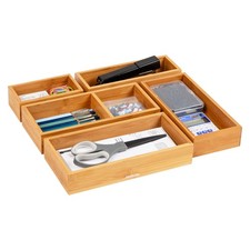 5-Piece Bamboo Drawer Organizer Set Stackable Storage Trays Kitchen Bathroom