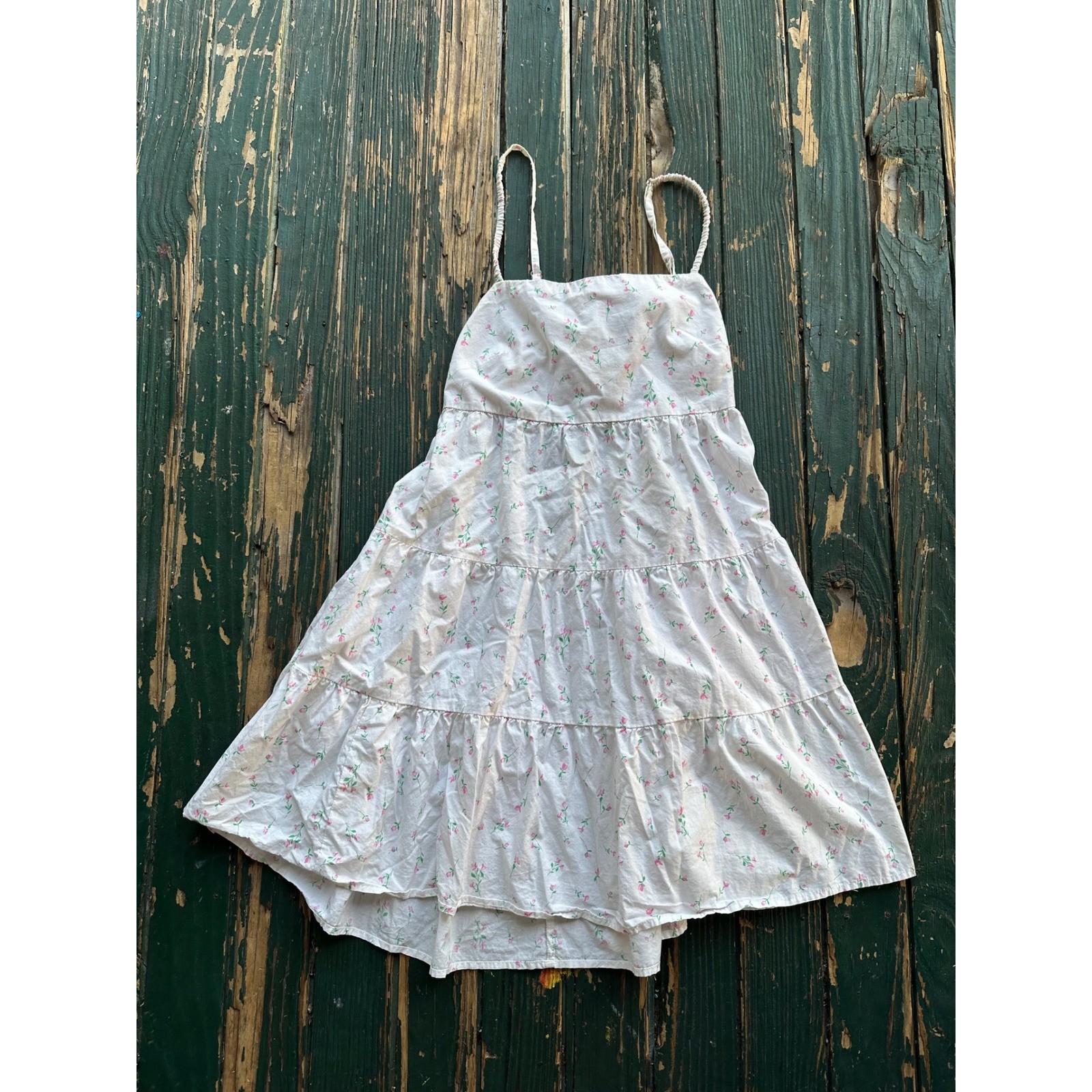 Wild Fable White Floral Tiered Mini Dress XS Pink Rosebud Tie Back Sundress