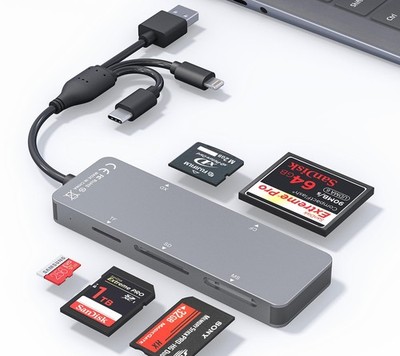 5 in 1 Multi Card Reader USB C Lightning TF SD MS CF XD Adapter 480Mbps Fast
