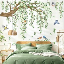 Large Hanging Vine Wall Decals Tree Branch Green Leaf Flower Birds Green Tree