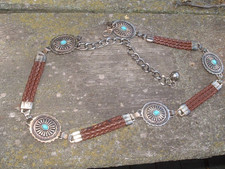 Vintage Silvertone Howlite Turquoise Concho and Leather 36" Unisex Belt