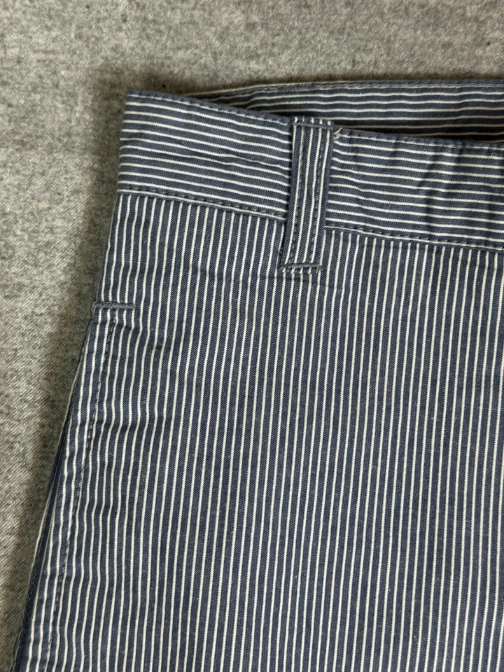 Pantalón chino Berle vintage para hombre 36x29 azul blanco ferrocarril rayas algodón frente plano Foto 3 de 4