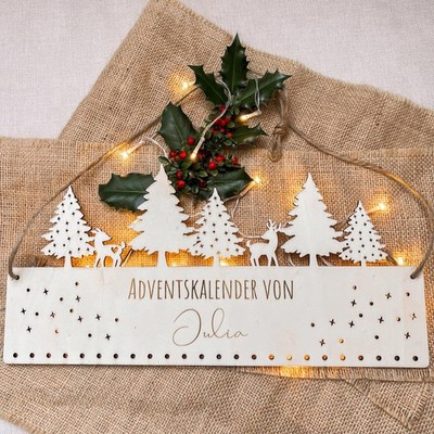 Adventskalender für Kinder personalisiert mit Name aus Holz  - Motiv Bäume