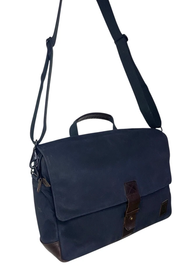 Bolso Mensajero NutSac Satchel 13 Negro Lona Encerada Cuero Marrón Solapa Magnética Foto 3 de 4