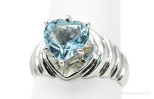 Vintage Blue Topaz Heart Sterling Silver Ring - Size 6.75