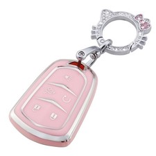 Pink Key Fob Cover for Cadillac, Soft TPU Key Case Protection with Bling Keyc...