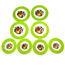 Vintage Chilton Toys Green Apple Plastic Plates Play Dishes Set 4 Small 4 Large