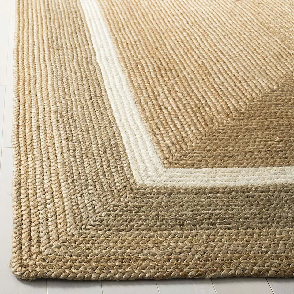 Square Rug Farmhouse Area Rug Hand Woven Rustic Look Natural Jute Carpet - Image 3 of 3