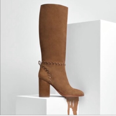Tory Burch Contraire Suede 90mm Knee Boots, River Rock Size 9.5