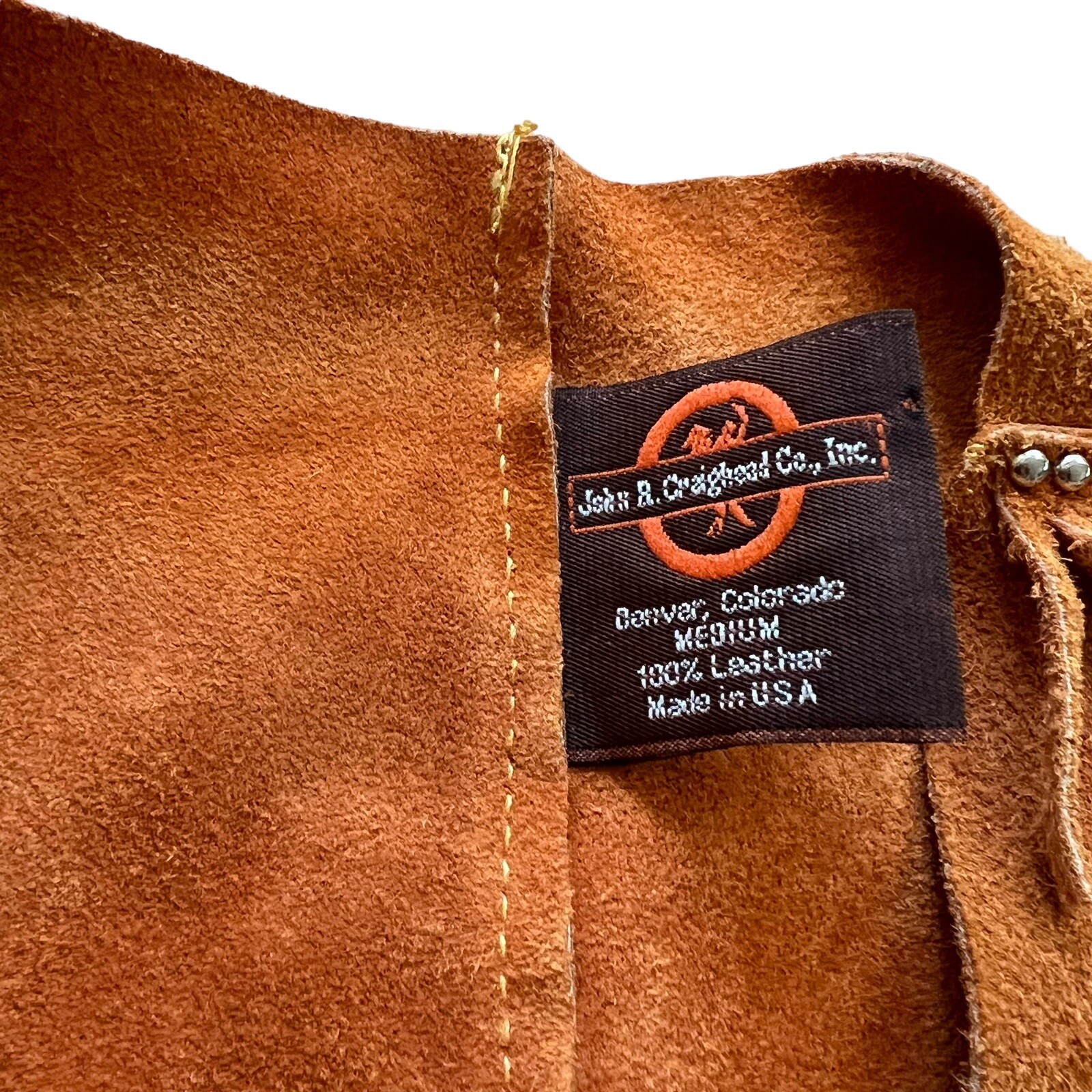 Vintage John R. Craighead Leather Vest Star Studded F… Gem