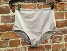 Rhonda Shear Light Grey Smooth Pin-up Back Lace Trim Brief Panty New