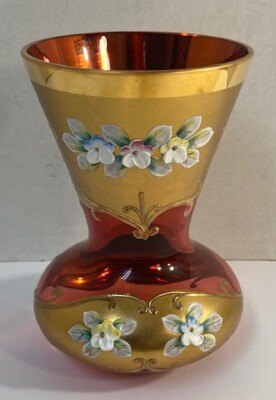 BOHEMIA made in CZECHOSLOVAKIA　vase Bohemia Czech Republic Cobalt Blue Glass Vase ~ White Water Lilies