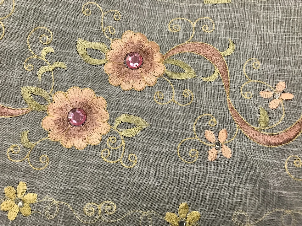 Mantel bordado hecho a mano de piedra rosa del Rin 70" redondo tela blanca Foto 4 de 4