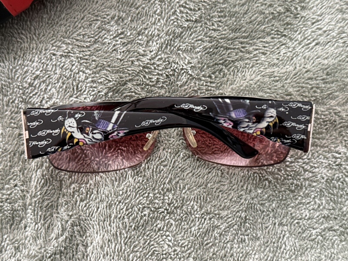 Vintage Ed Hardy Sunglasses Lover Boy Red Burgundy Model 
