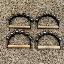 Vtg Jingle Sleigh Christmas Hand Bells Wooden Handle Lot of 4 Musical Instrument
