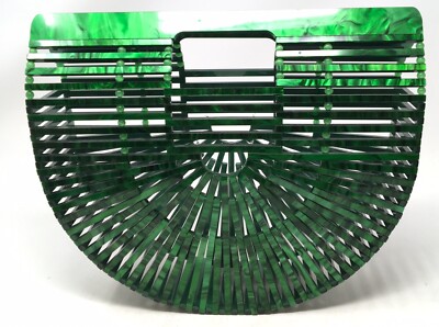 Green Marble Ark Acrylic Handle Bag Clutch Crescent Tote Purse